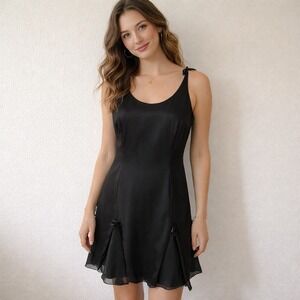 Late Edition Womens Sleeveless Black Minimalist Bow Detail Sheer Mini Dress Sz 8